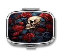 Skull Image Poster Cute Travel Pill Organizer Compact and Portable Pill Box,Pill Case for Travel Essentials for Pocket Purse