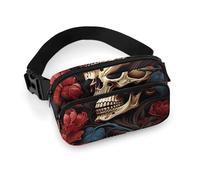 Skull Image Poster Fanny Packs with Zipper, Personalized Waist Bags with Multiple Pockets, Adjustable Sling Bag for Travel, Waterproof Belt Bag, Crossbody Bags