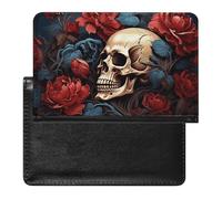 Skull Image Poster Passport Holder with 3 Card Slots, Portable PU Leather Travel Wallet, Slim Protective Cover for Passport, ID, Credit Cards