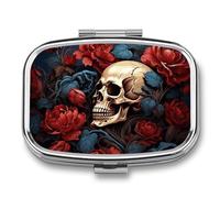 Skull Image Poster Pill Box 2 Compartment - Small Metal Medicine Organizer Portable Pill Case for Purse Pocket Travel Vitamin Organizer for Men Women, BPA-Free