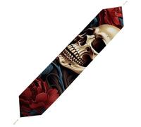 Skull Image Poster Table Runner for Dining Table, Short Plush Runners Washable & Durable Tablerunner Modern Home Decor for Wedding, Kitchen, Holiday 200*33cm