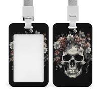 Skull in Darkness Badge Holder with Lanyard - Waterproof Hard Plastic ID Card Holder Professional Name Tag Vertical ID Card Name Badge for Office Nurse Doctor Teacher