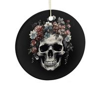 Skull in Darkness Ceramic Circular Pendant,2.9 Inch，Hanging Ornament，Gift Exchange Idea Round Ceramic Ornament,for Mom and Daughter，for Home Indoor Outdoor Decor.