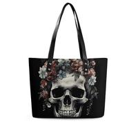 Skull in Darkness Leather Tote Bag for Women Work Shoulder Purses with Zipper Waterproof Large Computer Shoulder Bag Fashion Ladies Shoulder Handbag Reusable Shopping Bags