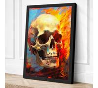 Skull in Flames Abstract Canvas Wall Art Print 30x20 Inch