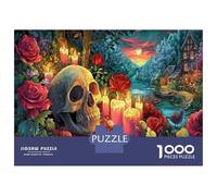 Skull in Garden 1000 Pc Skull Fantasy Eco-Friendly Paper Premium Jigsaw Puzzle for Adults Educational Game Decompression Wall Decor 52x38cm/1000pcs