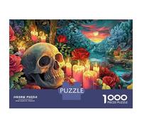 Skull in Garden 1000 Piece Jigsaw Puzzles in Psychedelic Floral Art Impossible Educational Games Challenge Toy Gifts for Adults 52x38cm/1000pcs