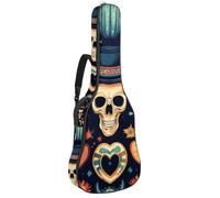 Skull in Mexican Hat and Western Cactus Heart Padded Guitar Bag, Protective Acoustic Guitar Cover Gig Bag for Electric Bass Classical Guitar