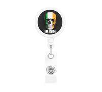 Skull Irish Flag Retractable Badge Holder Bulk ConvenientBadge Reels Badge Clip for NurseTeacher Student Office Staff Name Tag