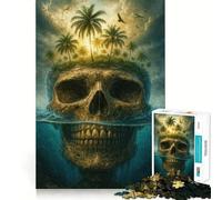 Skull Island with Palm Trees 1000 Pieces Jigsaw Puzzles for Adults Think Smart Toy Quiet Fun Accurate Cut 50x75cm