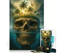 Skull Island with Palm Trees Jigsaw for Teenagers 1000 Pieces Logic Play Indoor Fun Accurate Edge Art Collection Piece 38x26cm
