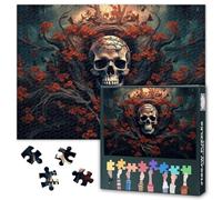 Skull Jigsaw Puzzles for Adults 1000 Pieces, Scary Halloween Skeleton Decorated with Many Flowers Puzzles 1000 Piece, Difficult Impossible Challenges, 19.5 x 27.5 Inch