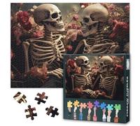 Skull Jigsaw Puzzles for Adults 1000 Pieces, Skeleton Couple Were Sitting Face to Face Among the Flowers Puzzle, Difficult Impossible Challenges, 19.5 x 27.5 Inch