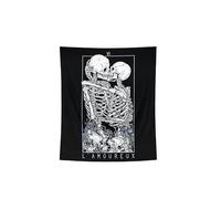 Skull Kissing Lover Black and White Tarot Skeleton Flower Wall Hanging Beach Blanket Romantic Decor,L
