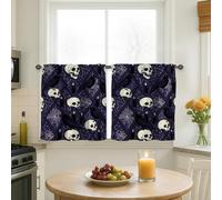 Skull Kitchen Curtains, Halloween Gothic Crow Candle Halloween Violet Curtains for Small Window Window Decoration for Sink Area Dining Room Bathroom 24x26 Inch