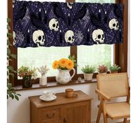 Skull Kitchen Curtains, Halloween Gothic Crow Candle Halloween Violet Single Panel Valance for Window for Small Rv Sink Area Narrow Window 18x52 Inch