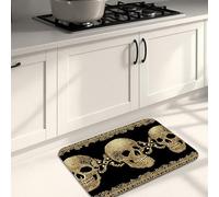 Skull Kitchen Mats for Floor, Gold Skeleton Vintage Gothic Soft Mats, Cushioned Comfort Washable Non Slip Decor Rugs for Kitchen Sinks Laundry Room Bathroom 20x31 Inch