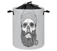 Skull Laundry Hampers With Drawstring Sailor Sea Captain Laundry Baskets For Bathroom Hipster Pipe Beard Portable Clothes Storage Organizer Basket Skeleton W 44 L 44 Cm