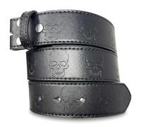 Skull Leather Belt Strap Without Buckle 1.5" Wide with Snaps - Rock, Black, Large (34-36)