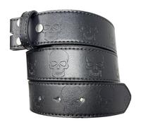 Skull Leather Belt Strap Without Buckle 1.5" Wide with Snaps - Rock, Black, Medium (30-32)