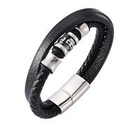 Skull Leather Wrap Bracelets For Men Handmade Multi-Layer Leather Rope Cuff Wristband With Magnetic Clasp Stackable Vintage Punk Jewellery For Women Men Black 16.5Cm
