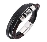 Skull Leather Wrap Bracelets For Men Handmade Multi-Layer Leather Rope Cuff Wristband With Magnetic Clasp Stackable Vintage Punk Jewellery For Women Men Brown 16.5Cm