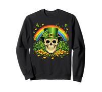 Skull Leprechaun Hat Shamrock Rainbow Lucky Coins Sweatshirt