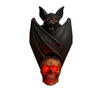 Skull Light, Human Skulls Night Lamp, Resin Gothic Bat Lantern, Spooky Festival Décor, Battery Operated, 1 Piece Black Table Desk Party Home Use Indoor Events and Gatherings