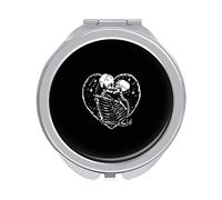 Skull Love Kiss Portable Travel Makeup Mirror, Folding Make Up Mirror, Compact 2X/1X Magnification Mirror for Mom Women Ladies 2.4 x 2.4 inch
