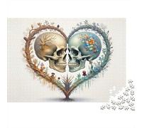 Skull Love Symbol 1000 Pieces Puzzles Beautiful View Heart Skull Couple Wall Decoration Educational Game for Men And Women Challenging Jigsaw Jigsaw Puzzles for Adults 38x26cm/1000pcs