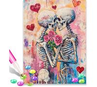 Skull Lovers Kissing 5D Diamond Art Kits Adults 12x16 Inch Diamond Art Kit for Beginners, DIY Full Drill Diamond Painting Gem Art and Crafts, for Gift Home Wall Decor 10945