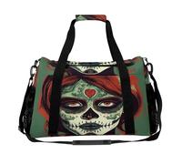 Skull Makeup Bag，Adjustable Shoulder Straps, Double Zippers ， Tote Bag with Large Capacity And Multi-functions, Travel Bag for Women, Travel, Gym, Weekend.