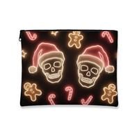 Skull Makeup Bag, Neon Holiday Christmas Cosmetic Travel Pouch for Women, Portable Small Canvas Zipper Organizer, Festive Skincare Toiletry Bag 7x9 Inch