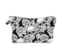 Skull Makeup Bag - Waterproof Polyester Cosmetic Organizer with Bold Skull Print - Portable Tool Storage Bag