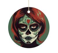 Skull Makeup Hanging Ceramic Ornaments, Christmas Tree Decorations, Funny Home Decor Gifts for Women, Sisters & Work Best Friends