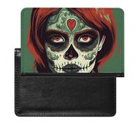 Skull Makeup Passport Holder with 3 Card Slots, Portable PU Leather Travel Wallet, Slim Protective Cover for Passport, ID, Credit Cards