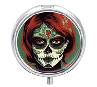 Skull Makeup Pill Organizer 3 Compartments, Round Small Pill Box for Purse & Pocket, Portable Daily Medicine Box to Hold Vitamins, Supplements, Pills, Fish Oil