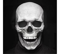 Skull Mask Moving Jaw, Halloween Skull Mask Adult Entire Head Realistic Latex Helmet, Scary Skeleton Headgear