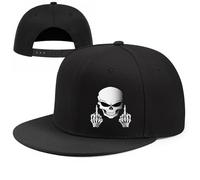 Skull Middle Finger Black Hats for Men Adult Unisex Snapback Hat Baseball Cap Adjustable Flat Bill Hats for Women Skeleton Hand Trucker Dad Hats Casual Snap Back Hip Hop Cap, Middle Finger, 1