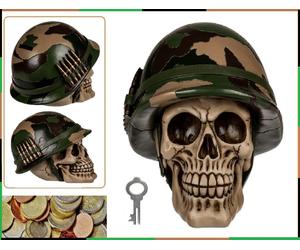 Skull Military Money Box Guerilla Design Bullet Belt approx 16x15x14cm