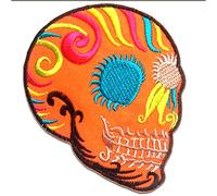 Skull Modern Skeleton - Iron On Patches Adhesive Emblem Stickers Appliques, Size: 3.23 x 3.94 Inches, Color:Orange