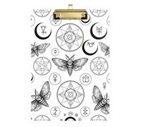 Skull Moon Black White Acrylic Clipboard Cute Clip Board A4 Standard Size Clip Board, A4 Letter Size 12.5 x 9 Inches Gold Clip