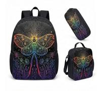 Skull Moth Moon Phase Backpack 17 Inch 3 Piece Set Gothic Celestial Starry Night School Bag, Dark Astrology Gift with Insulated Lunch Box & Pencil Case (12)