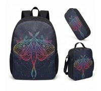 Skull Moth Moon Phase Backpack 17 Inch 3 Piece Set Gothic Celestial Starry Night School Bag, Dark Astrology Gift with Insulated Lunch Box & Pencil Case (14)