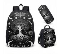 Skull Moth Moon Phase Backpack 17 Inch 3 Piece Set Gothic Celestial Starry Night School Bag, Dark Astrology Gift with Insulated Lunch Box & Pencil Case (15)