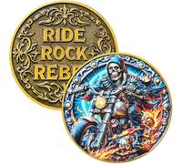 Skull Motorcycle Challenge Coin | 1.57" Biker Rebel Token with Flames | Zinc Alloy Gothic Rider Gift with Display Case | Harley Enthusiast Keepsake for Men