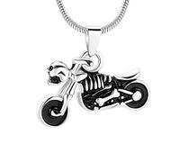 Skull Motorcycle Cremation Urn Necklace For Men Stainless Steel Memorial Jewelry Ashes Holder Keepsake Pendant, 316L, No Gemstone