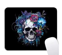 Skull Mouse Pad for Desk - Gothic Home Office Desk Decor Accessories, Goth Floral Skeleton Skull Waterproof Non-Slip Rubber Base Mousepad for Office Laptop Computer 9.4"x7.9"