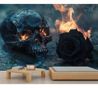 Skull Mural, Halloween Mural Wallpaper, Gothic Skull Wallpaper for Living Room, Halloween Wall Murals - 350x254cm (Not Peel n' Stick)