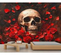 Skull Mural Roses Wallpaper Gothic Skull Wall Mural Extra Large Panoramic Wallpaper Hotel Restaurant Lobby Custom Wall Paper (Non-self-Adhesive)
